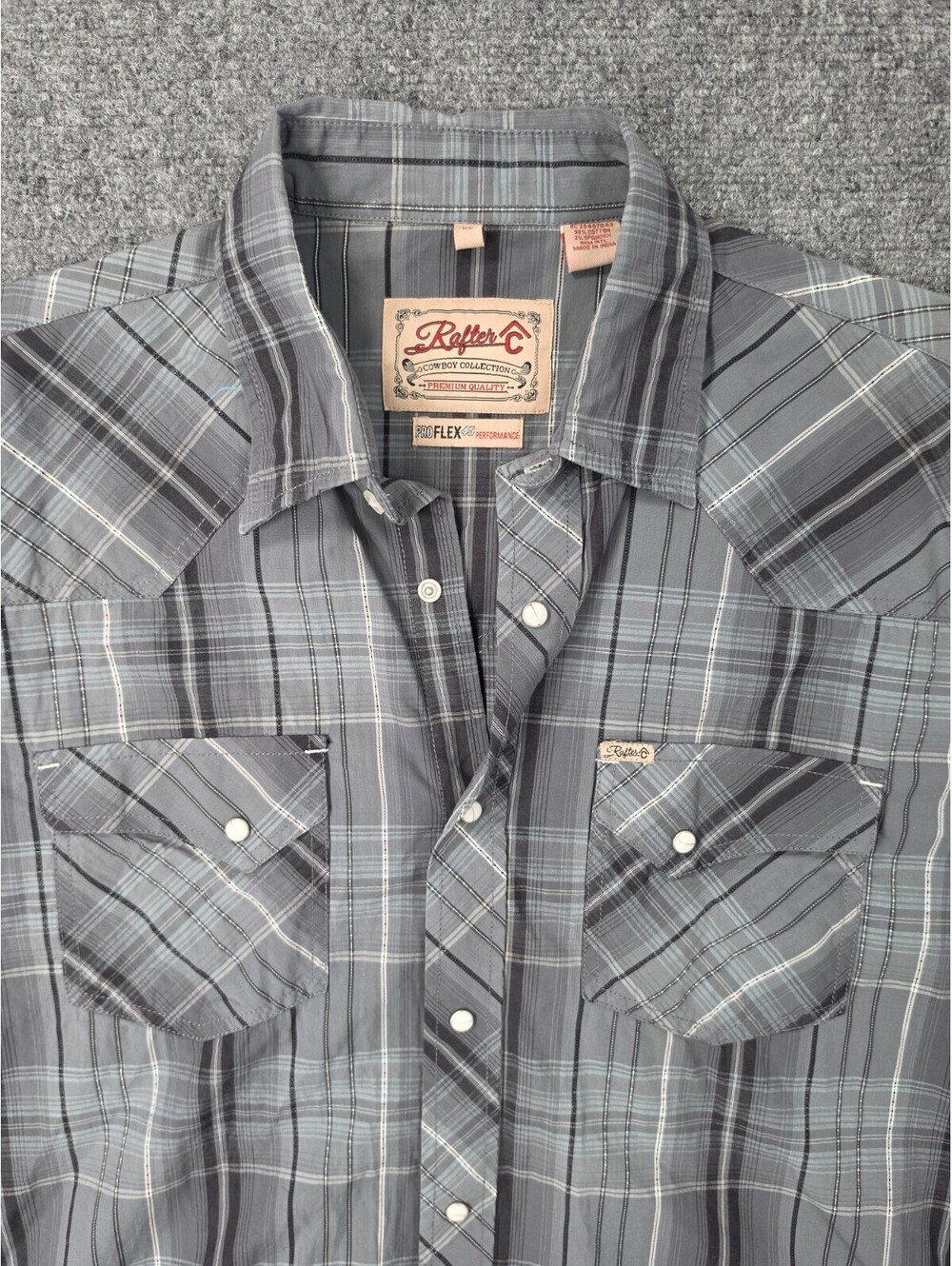 Rafter C Cowboy Shirt Mens XL Gray Plaid Pearl Snap Western ProFlex45